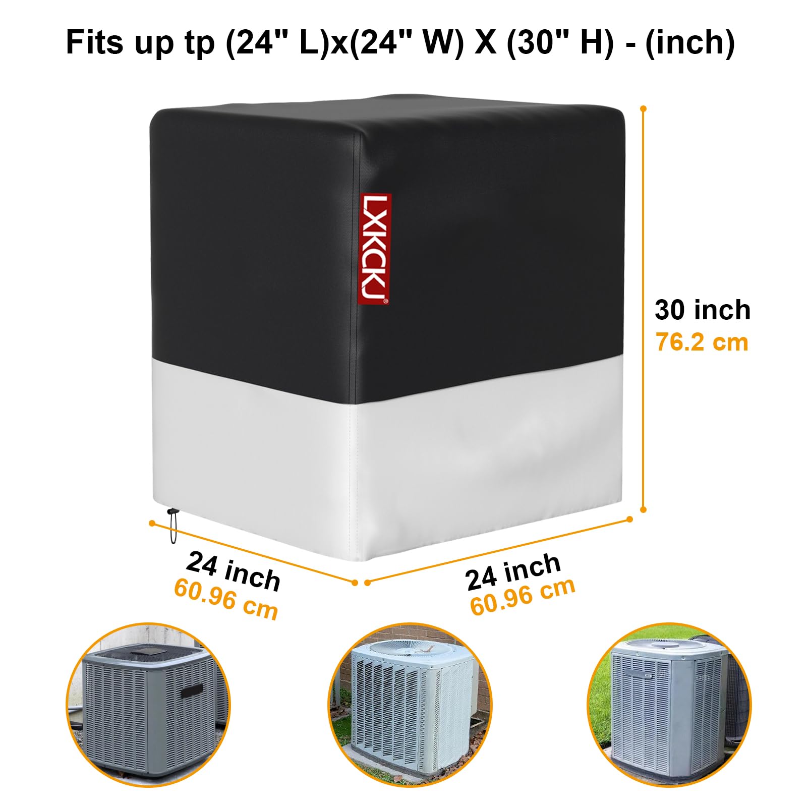 LXKCKJ 420D Waterproof Outdoor Air Conditioner Cover - Heavy Duty AC Protection for Window & HVAC Units (24''x24''x30'', Black & Silver) - Winter AC Cover for Condenser & Heat Pump - Perfect for Home, Office & Seasonal Storage