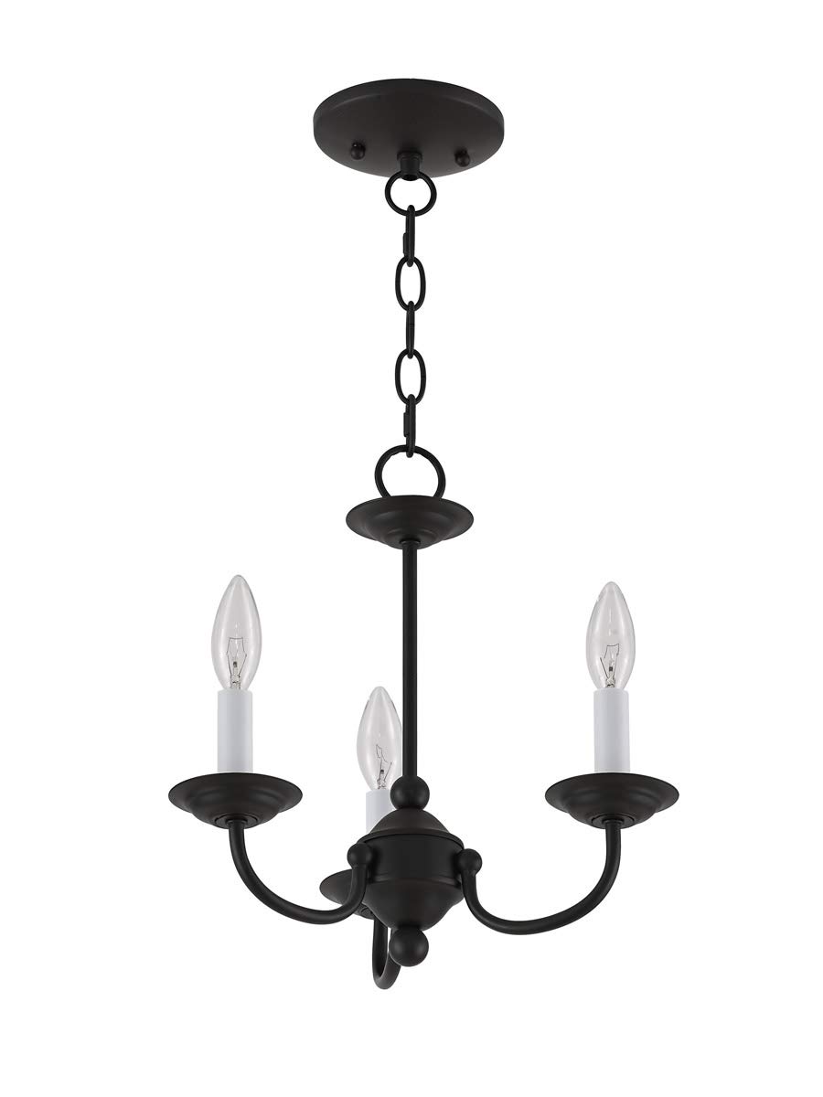 Livex Lighting 4153-04 3-Light Black Mini Chandelier for Dining Room & Bedroom - 14 Inch Height x 14 Inch Width Modern Ceiling Fixture with Clear Glass Shades - Perfect for Small Spaces, Apartments and Farmhouse Decor