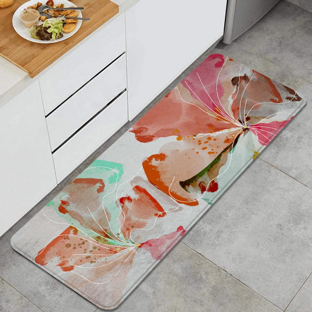 DBXII Anti-Fatigue Kitchen Rugs with Watercolor Floral Design - Non-Slip, Easy to Clean Kitchen Mats for Floors (17.8''x47.3'') - Perfect for Kitchen, Laundry Room, Bathroom & Office - Adds Comfort & Style to Your Home Decor