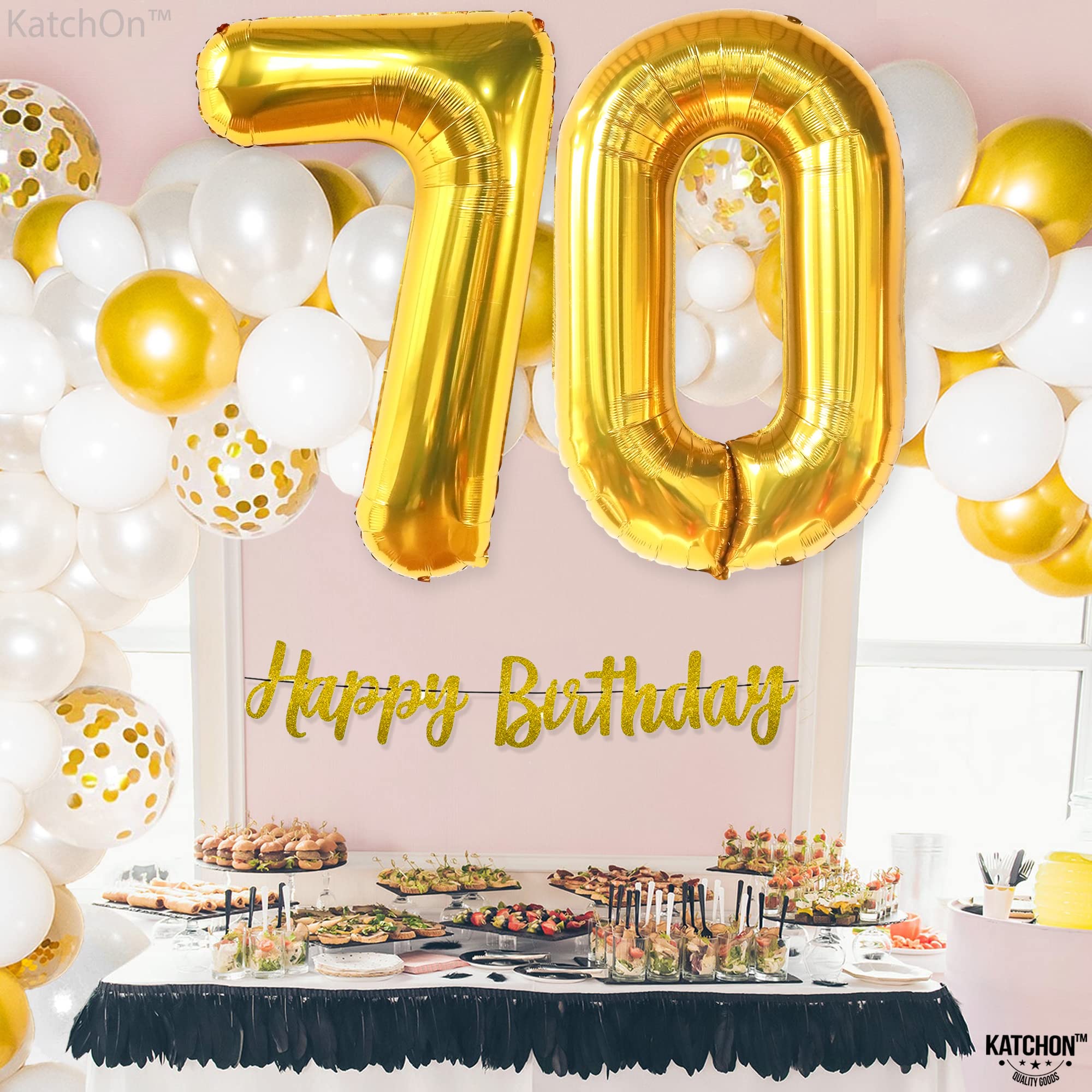 KatchOn Giant Gold 70 Balloon Numbers - 40 Inch | 70th Birthday Party Decorations, Anniversary & Milestone Celebration Supplies | Large Foil Balloons for Birthday Backdrop, Photo Booth, Graduation & Retirement Parties