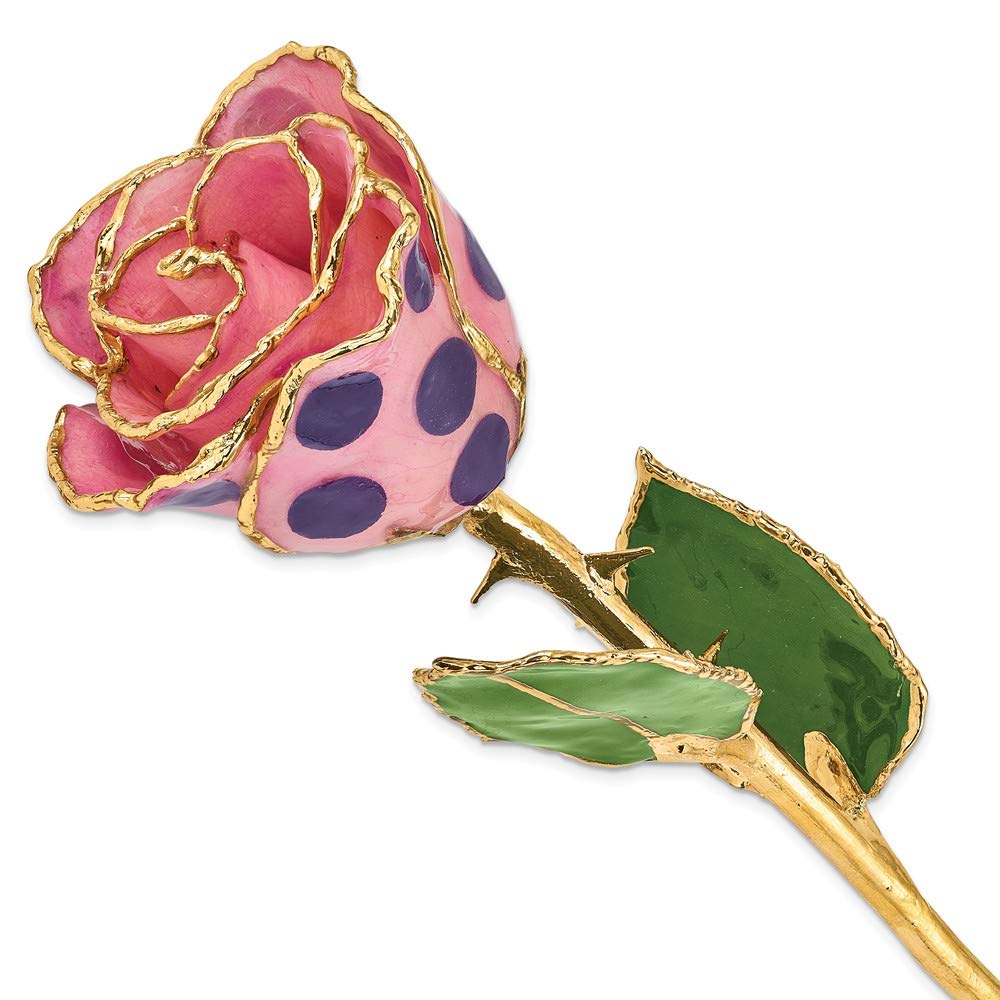 Luxury Lacquer Dipped Gold Trim Pink & Purple Dots Rose Hair Clip for Women - Elegant Hair Accessories for Weddings, Parties & Special Occasions