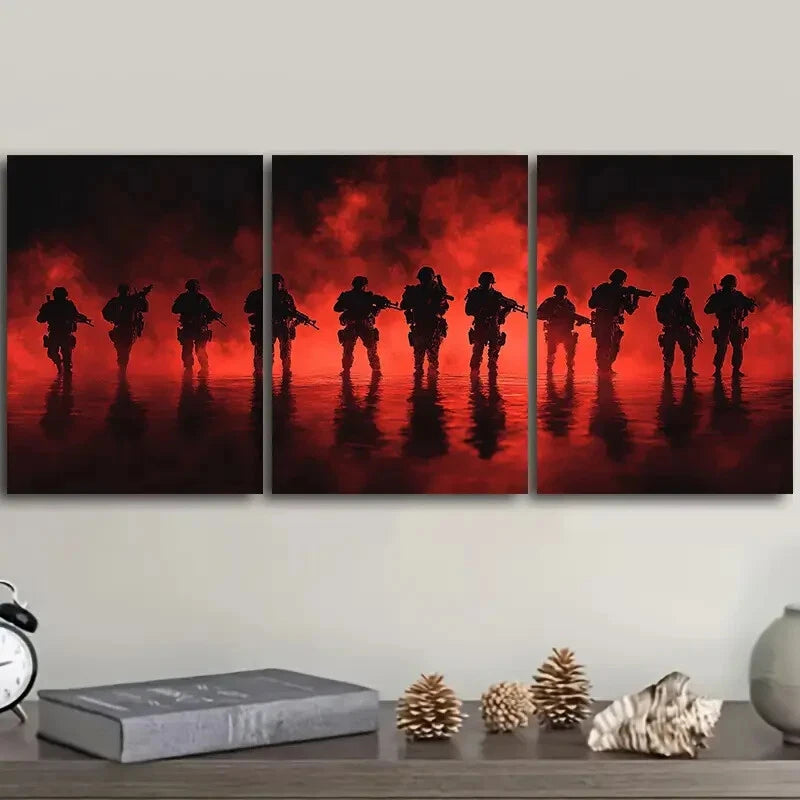 3-Piece Military Soldier Formation Metal Wall Art - Ready to Hang Army Decor for Living Room, Office & Man Cave