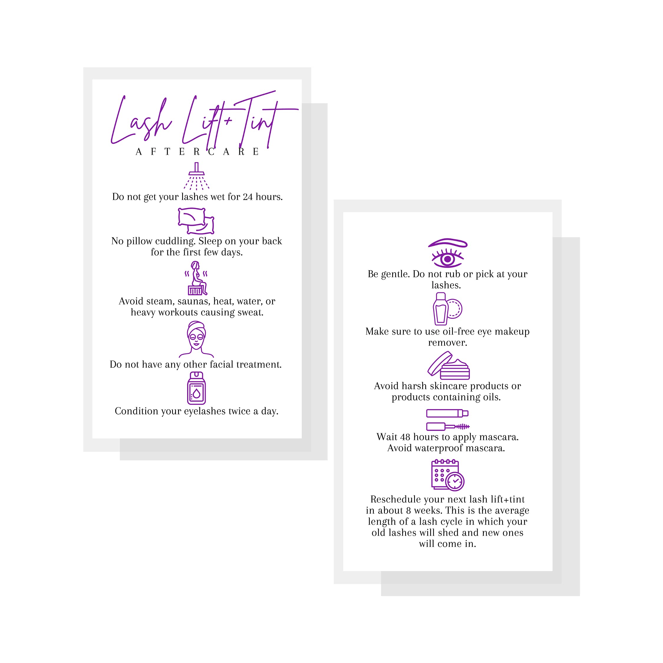 Premium Lash Lift & Tint Aftercare Instruction Cards - 50 Pack (2x3.5