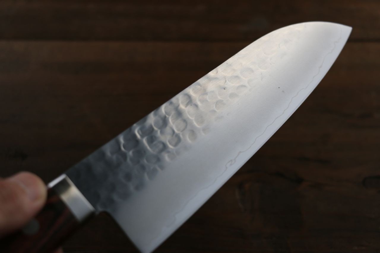 Kanetsune VG1 Hammered Santoku Knife 165mm - Japanese Mahogany Handle Chef Knife for Slicing, Dicing & Chopping Vegetables, Meat & Fish