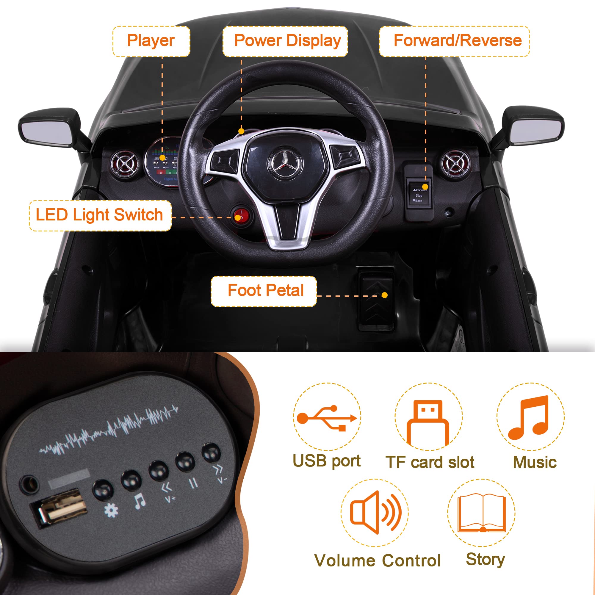 TOBBI Licensed Mercedes Benz Electric Ride On Car for Kids 3+ Years Old - Remote Control Toy Vehicle with Soft Start, 3 Speeds, LED Lights & Music - Perfect for Birthday Gifts, Outdoor Play and Pretend Driving Fun