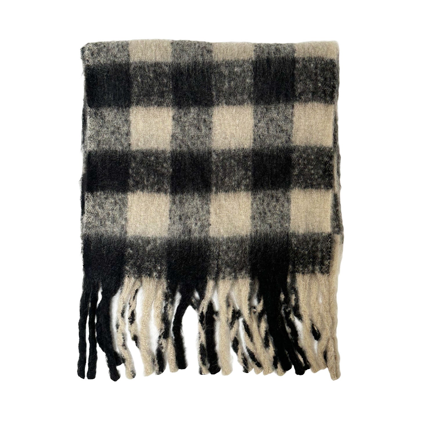 FLOOF Women's Plush Blanket Scarf - Soft Winter Wrap in Cream & Black | Cozy Fashion Accessory for Cold Weather, Travel & Home Use