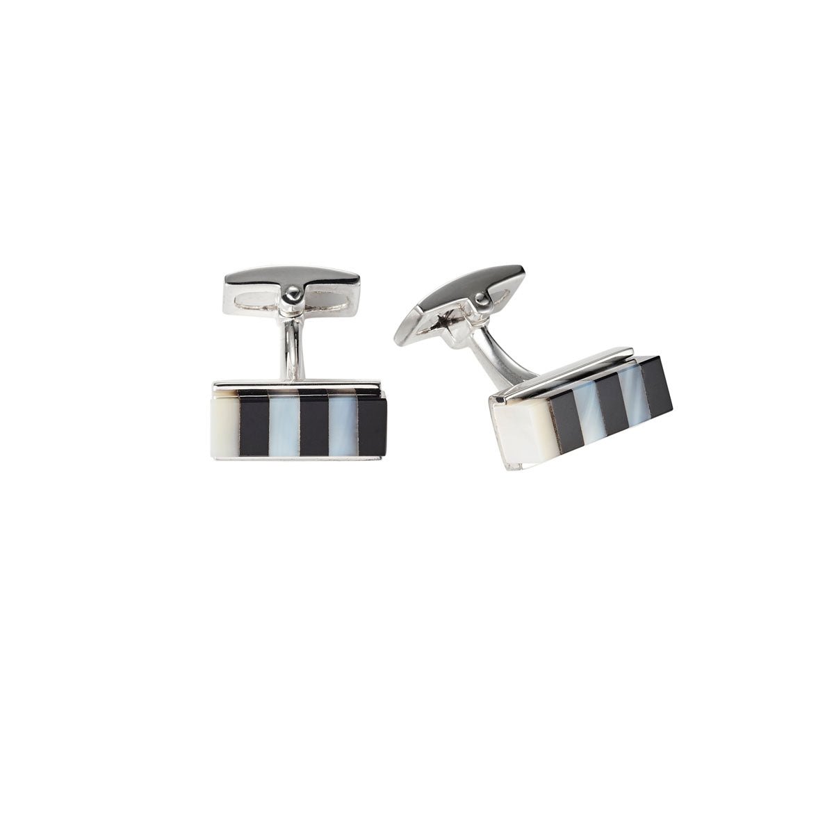 Elegant Sterling Silver Onyx & Mother of Pearl Cufflinks for Men - Perfect for Weddings, Business Meetings & Formal Events