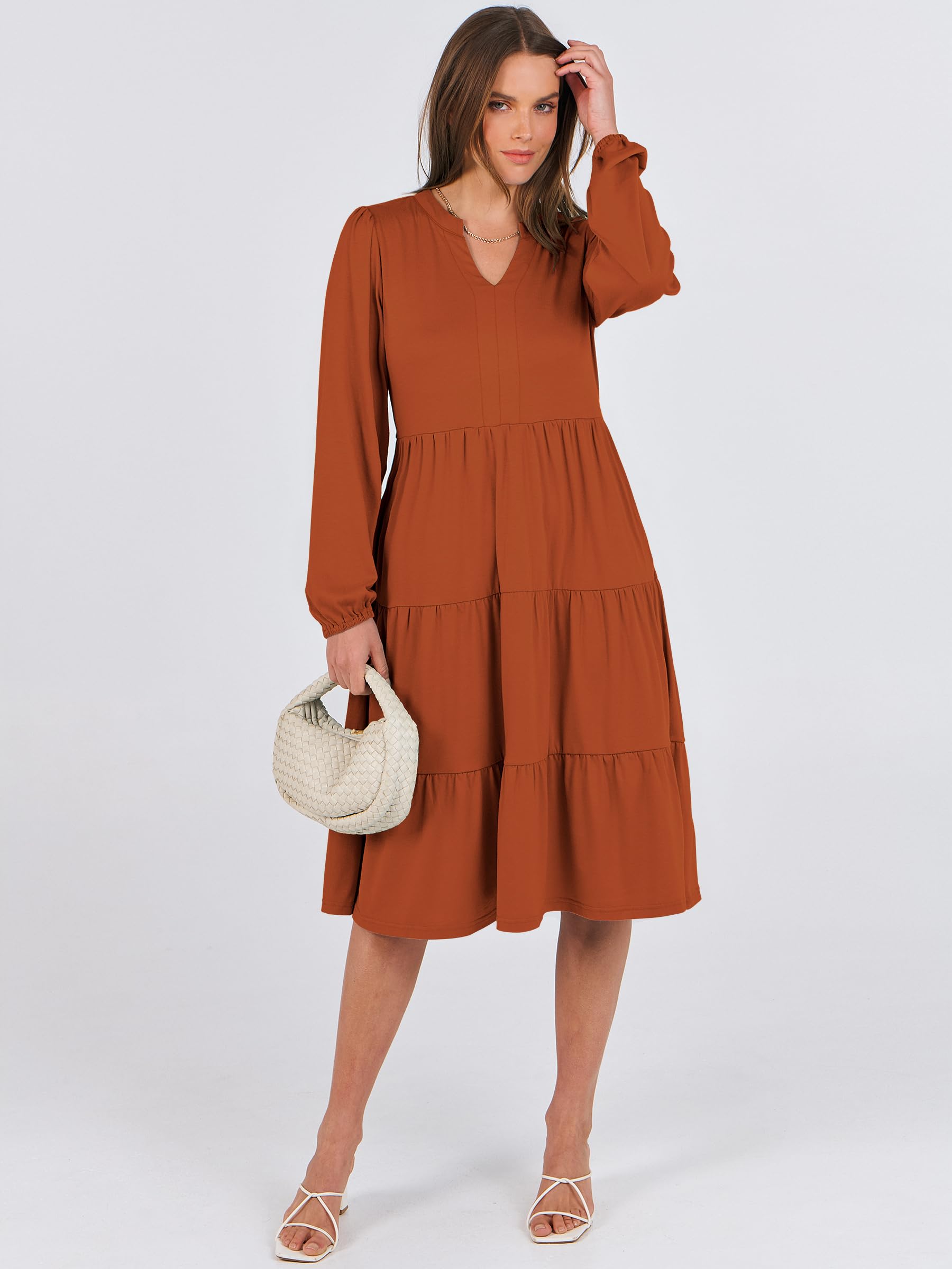 ANRABESS Women's Long Sleeve V-Neck Flowy Swing Dress - Loose Fit Tiered Casual Dress for Spring 2025 | Perfect for Vacation, Beach, Date Night & Everyday Wear