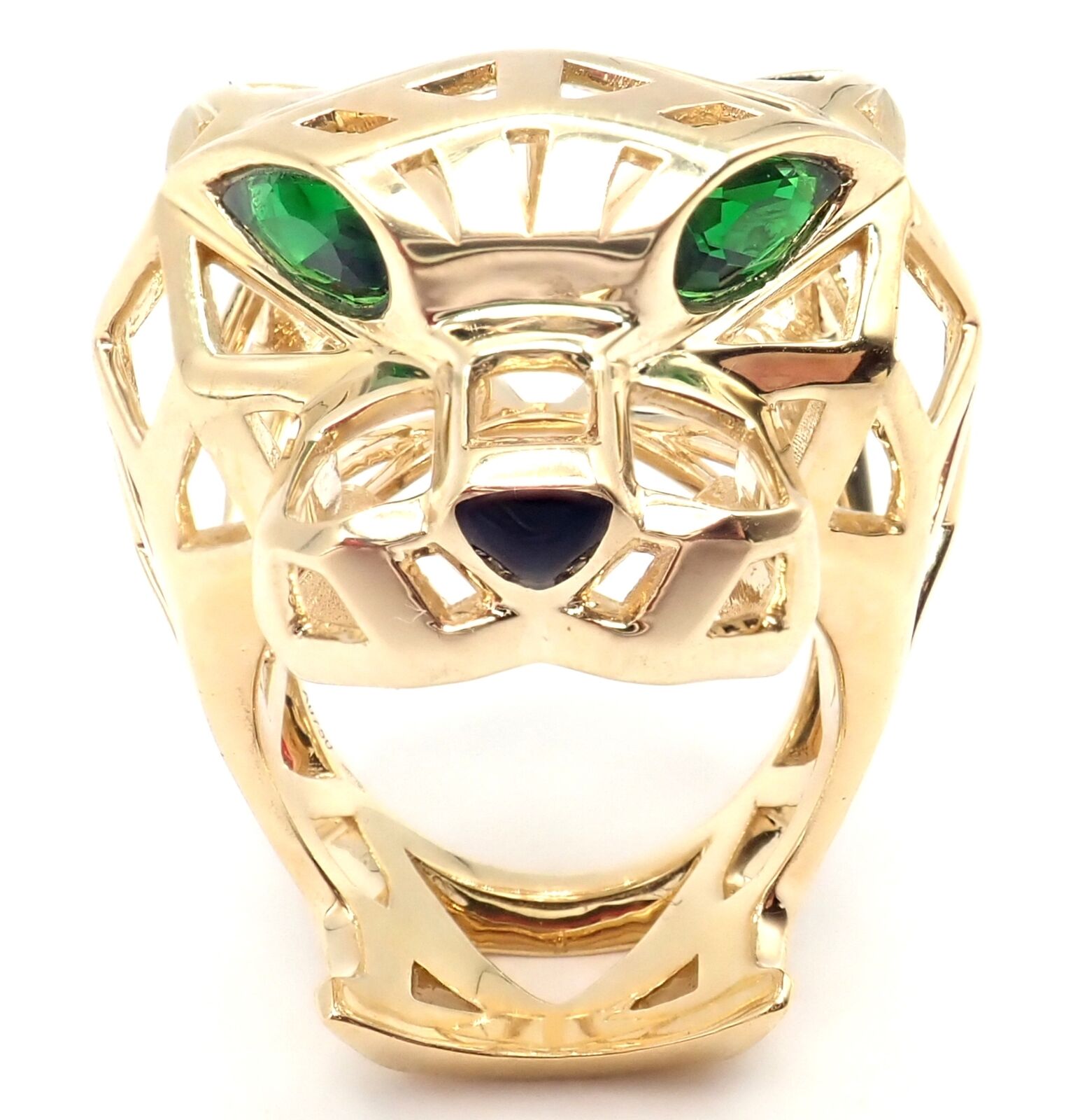 Authentic Cartier Panthere 18k Yellow Gold Tsavorite Onyx Ring - Luxury Jewelry for Women, Perfect for Weddings, Parties & Special Occasions