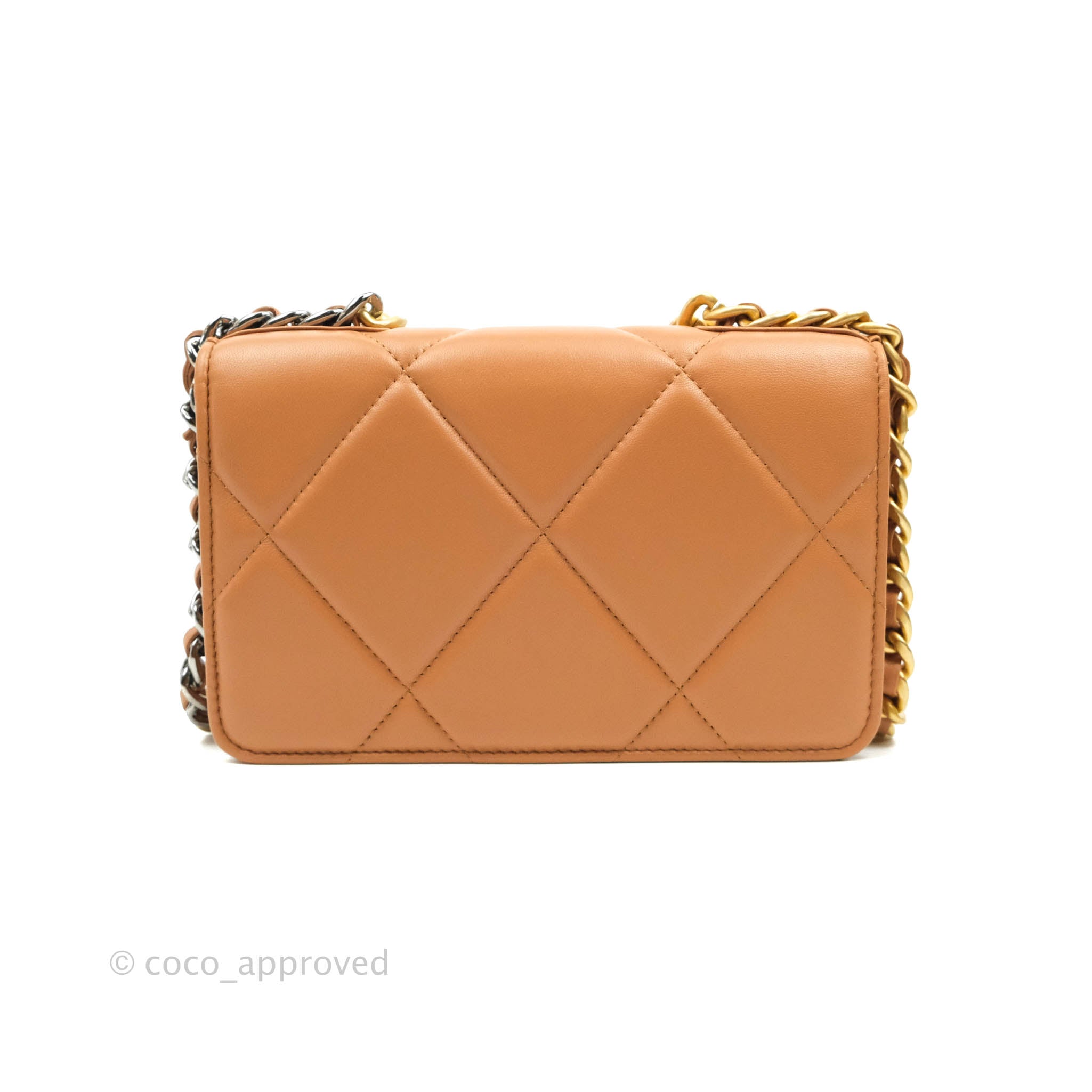 Chanel 19 Wallet on Chain WOC Bag - Dark Beige Caramel Lambskin Leather with Mixed Gold/Silver Hardware | 21K Collection | Perfect for Evening Events, Date Nights & Luxury Fashion Accessories