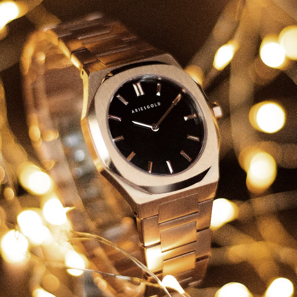 ARIES GOLD Limited Edition Women's Watch - Rose Gold & Black Rubber Strap - Luxury Fashion Timepiece for Women - Perfect for Office, Party & Everyday Wear