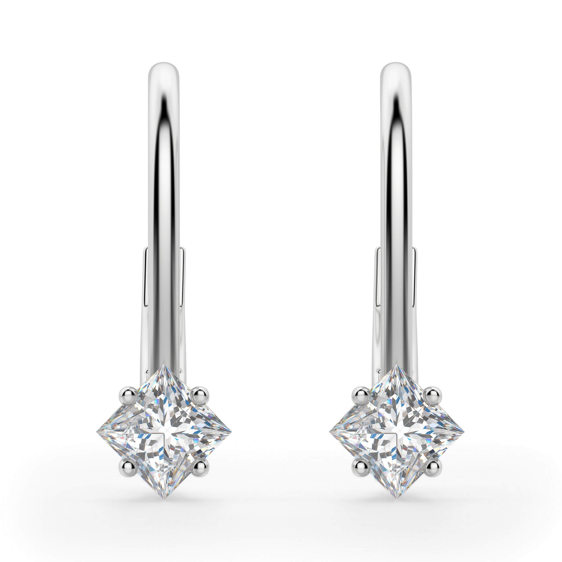Gemonite Odette 2TCW Princess Cut Leverback Diamond Earrings for Women - Diagonal Solitaire Wedding Jewelry, Birthday Gift for Her, Promise, Mother's Day & Easter Present - Perfect for Bridal, Anniversary & Special Occasions