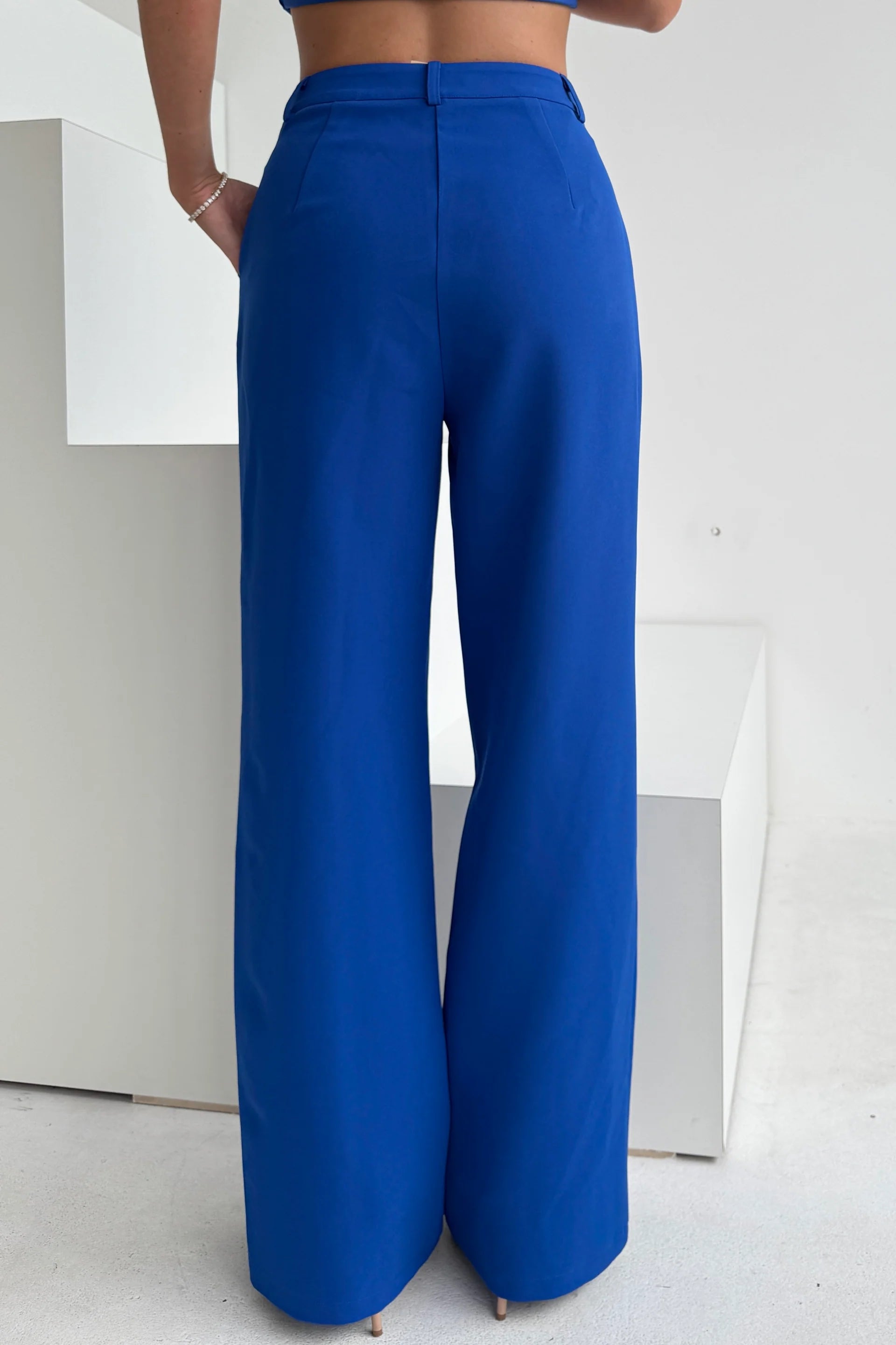 Jo Pleat Detail Tailored Trousers for Women - Royal Blue High Waist Dress Pants for Office, Business & Formal Occasions