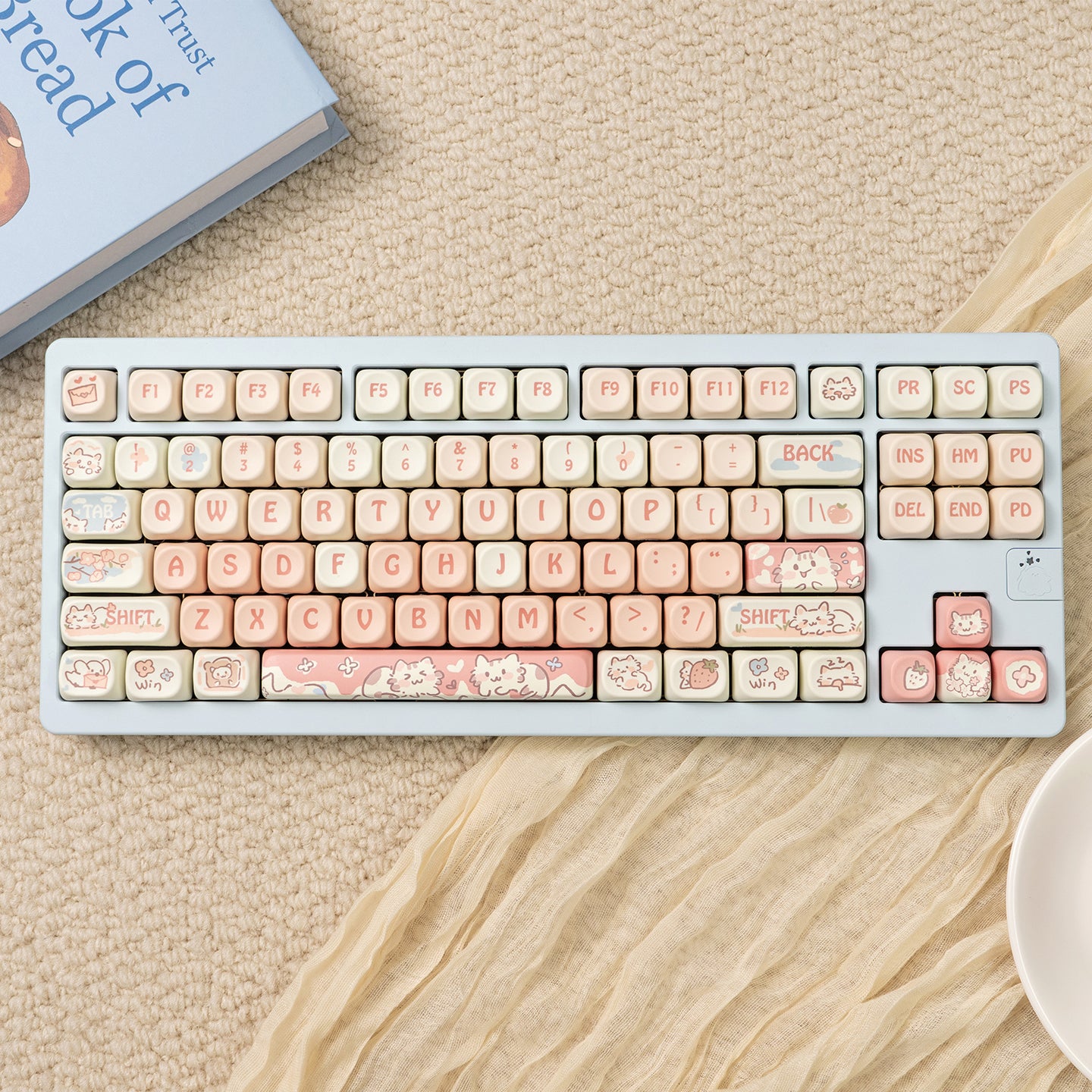 MOA Height Strawberry Kitten Magnetic Axis Mechanical Keyboard Keycap - PBT Dye-Sublimation Custom Keycaps for Gaming, Typing & Office Work