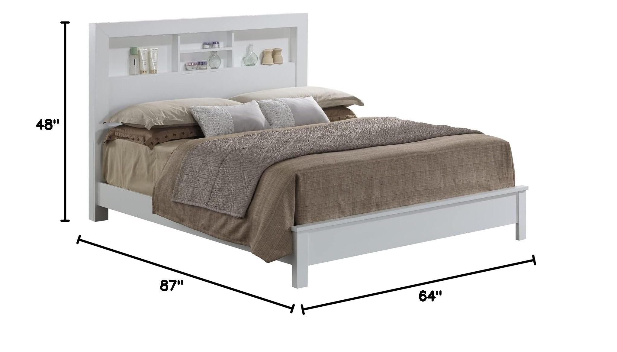 Glory Furniture Burlington Queen Panel Bed in White - Modern Farmhouse Style Bed Frame for Master Bedroom & Guest Room