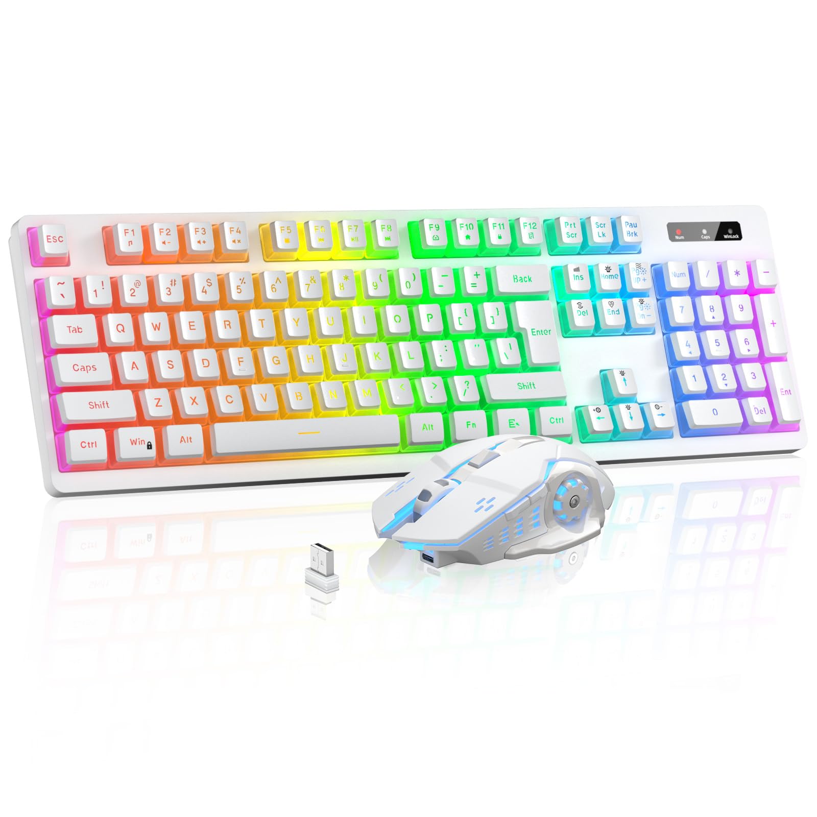 Wireless Gaming Keyboard and Mouse Combo with RGB Backlit - Rechargeable Ergonomic Keyboard Mouse Set for PC, Laptop, Mac | Long-Lasting Battery | Perfect for Gaming, Work & Office (White)