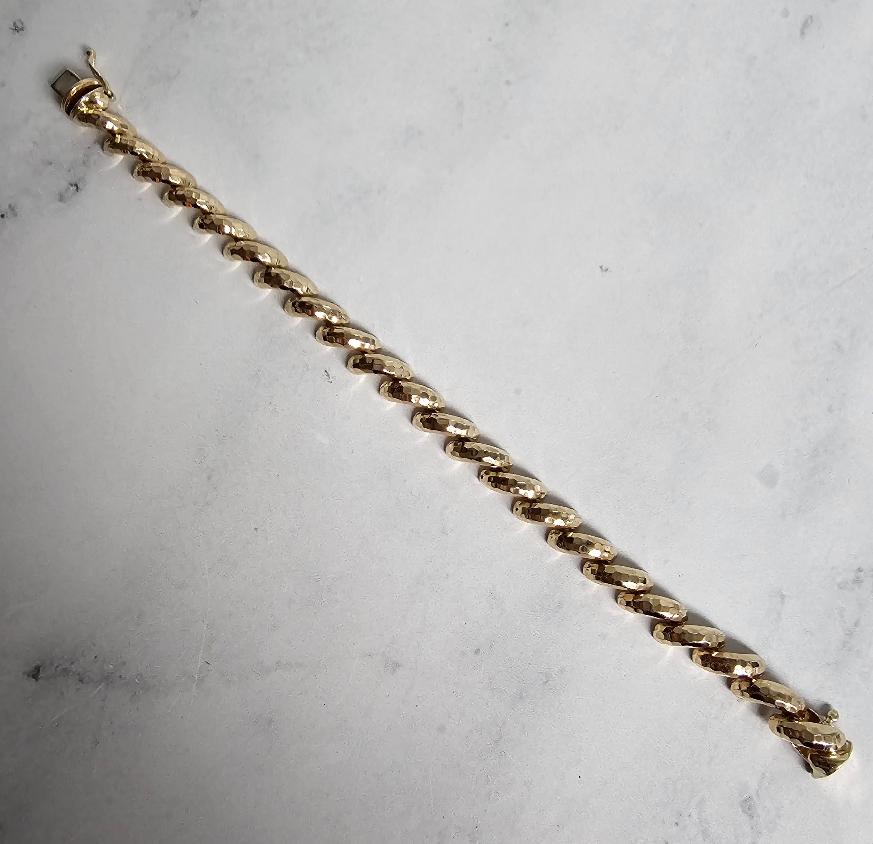 7.25MM San Marco Gold Link Chain Bracelet - Polished & Hammered Finish Jewelry for Women, Gift for Her | Perfect for Parties, Weddings & Everyday Wear