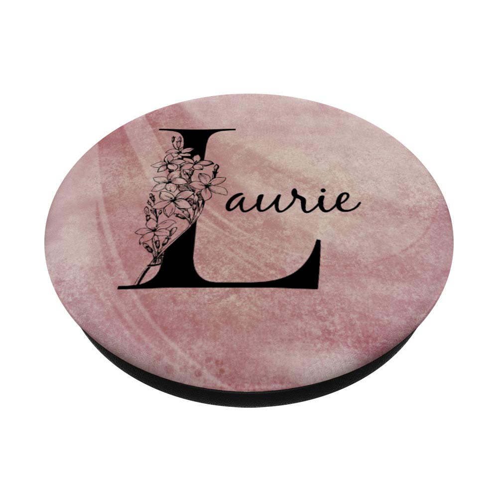 Laurie Personalized Name T-Shirt - Floral Rose Pink Grunge Design Vintage Style Cotton Tee for Women | Birthday Gift, Casual Wear, Music Festival Outfit