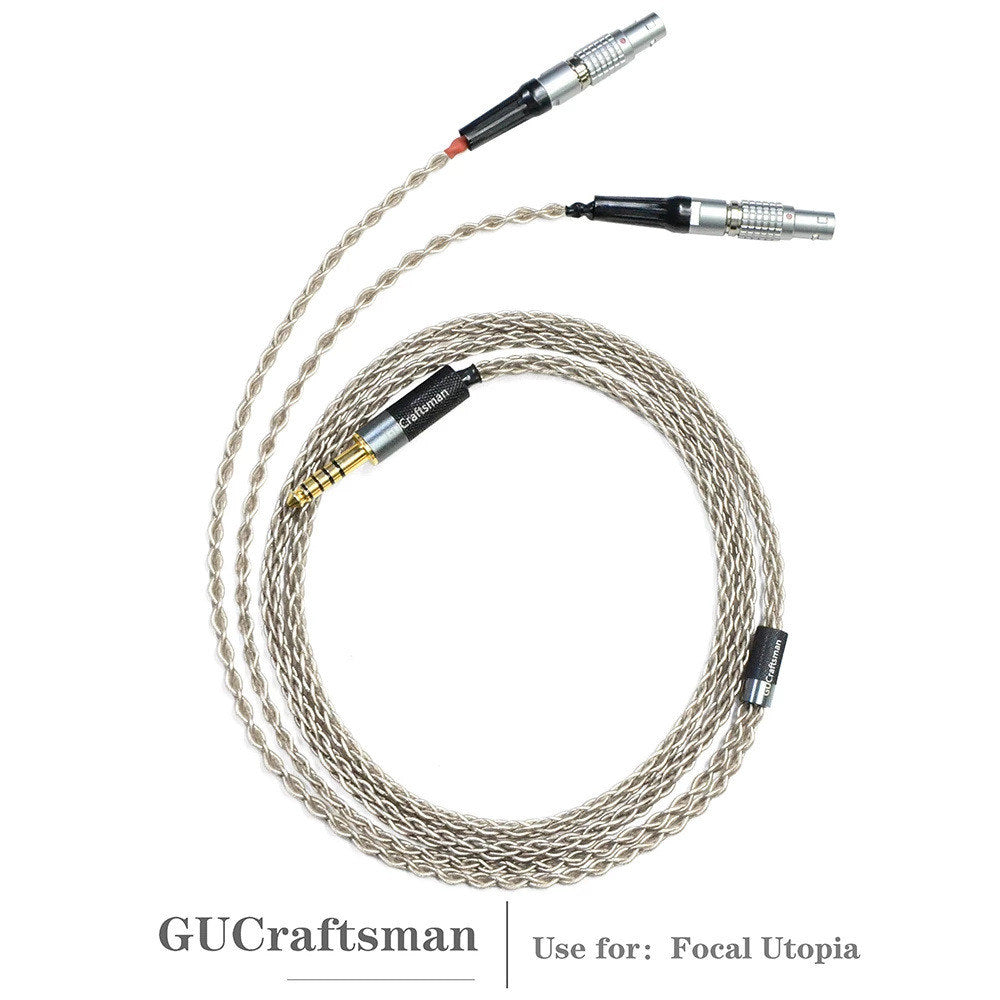 GUCraftsman 6N Silver Upgrade Cable for Focal Utopia Headphones - High-Quality Audio Replacement Cable for Audiophiles & Studio Use