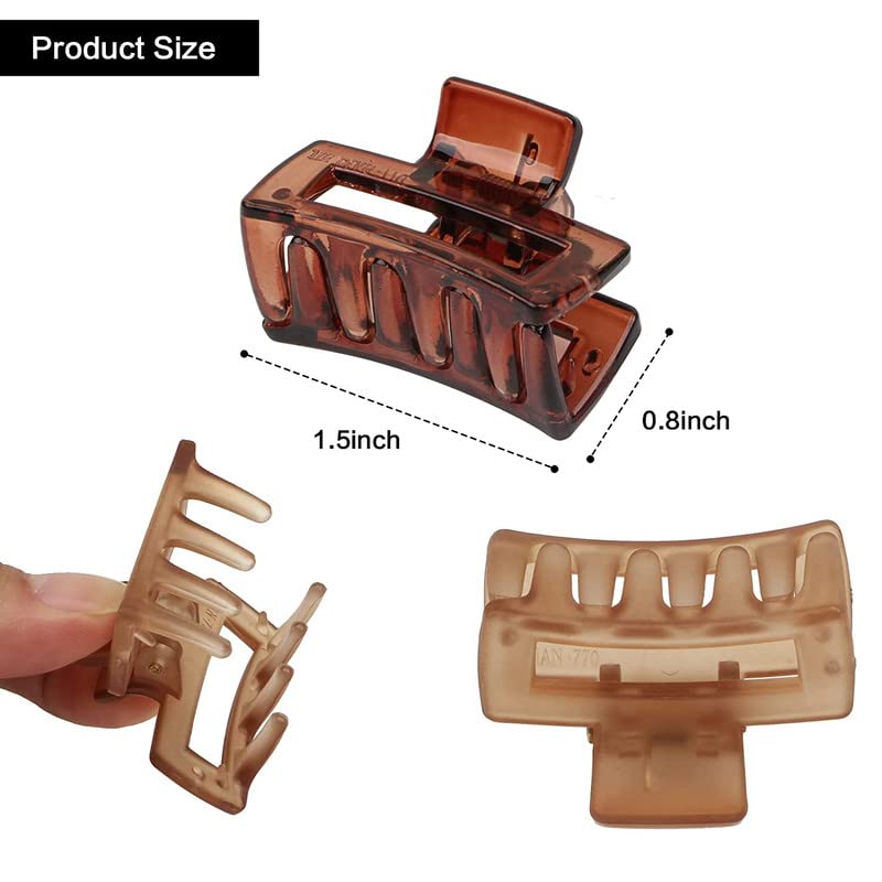 FAMEZA 6 PCS Small Hair Claw Clips for Women & Girls - Mini Square & Rectangle Non-Slip Banana Jaw Clips for Fine Hair - Perfect for School, Work, Gym, and Everyday Styling