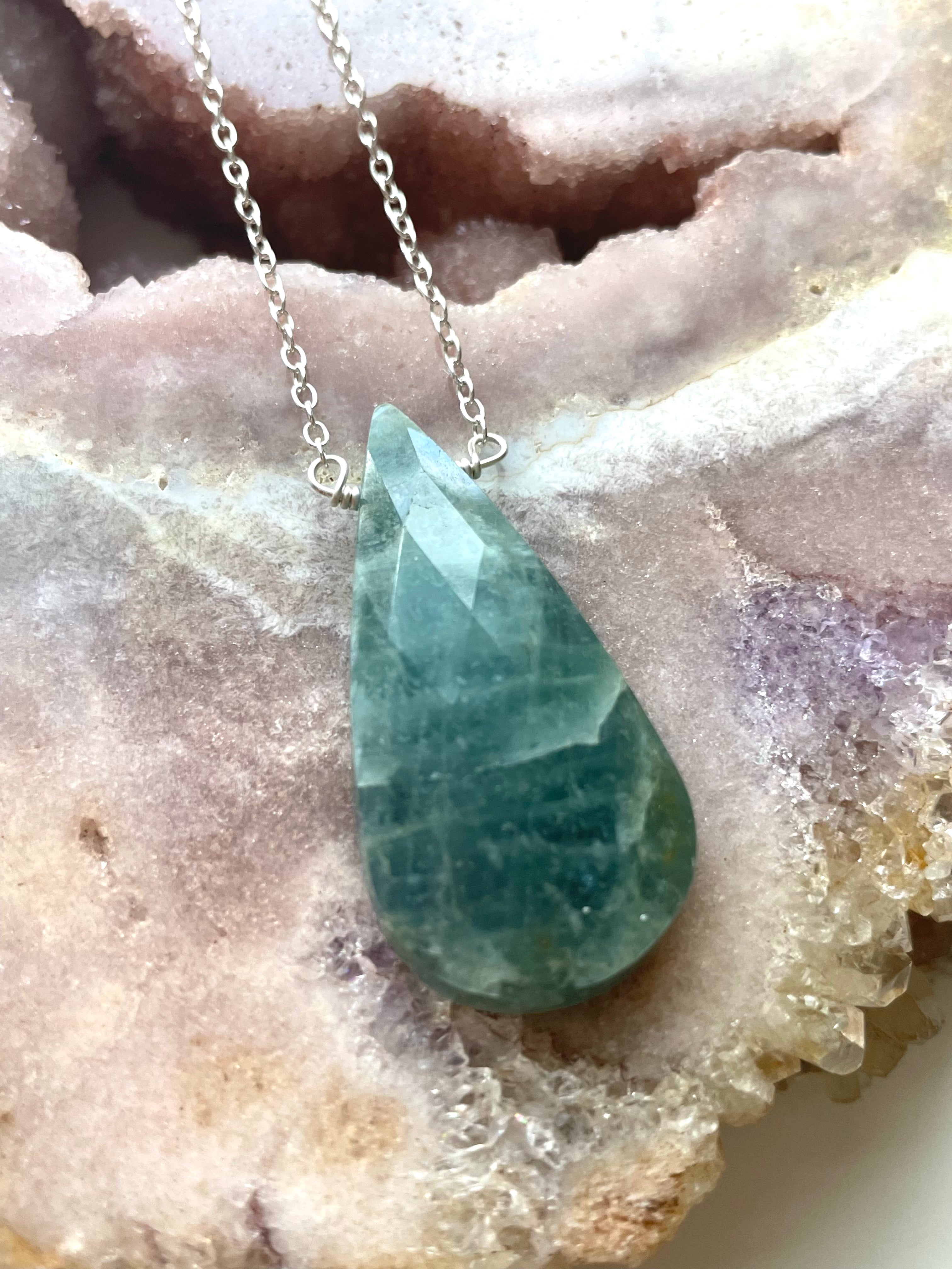 Faceted Dark Aquamarine Necklace - Sterling Silver Pendant Jewelry for Women, Elegant Gift for Birthday, Anniversary & Special Occasions