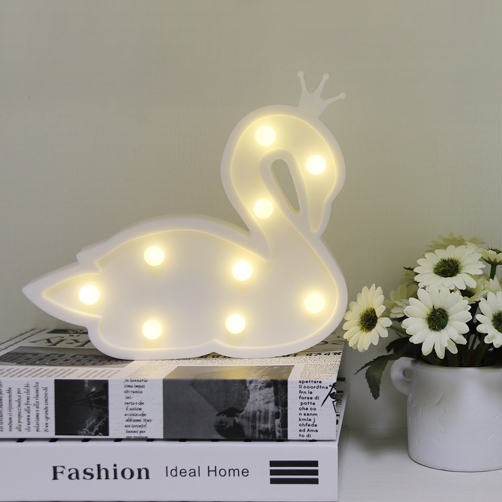 GUOCHENG White Swan LED Marquee Light - Battery Operated Table Lamp & Wall Decor for Kids Bedroom, Party, Birthday & Christmas Gift - Romantic Night Light for Nursery, Wedding, Baby Shower & Home Decoration