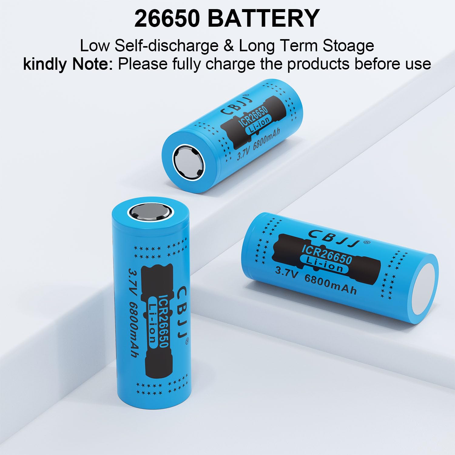 3.7V 26650 Rechargeable Battery 6800mAh High Capacity Flat Top Lithium Ion Batteries (4 Pack) - Perfect for Flashlights, Emergency Kits & Outdoor Gear