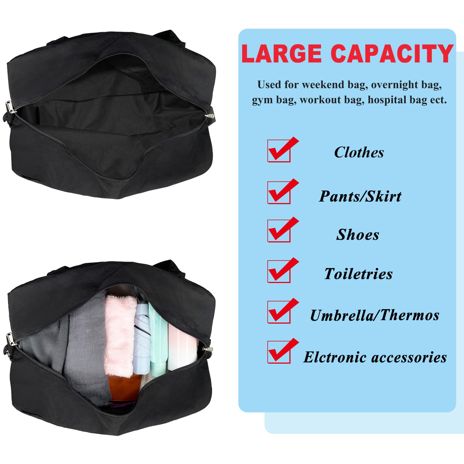 Foldable 18x14x8 Inch Carry-On Duffel Bag for Spirit Airlines - Lightweight Personal Item Travel Bag for Men & Women - Perfect for Airplane Trips, Weekend Getaways & Gym Use