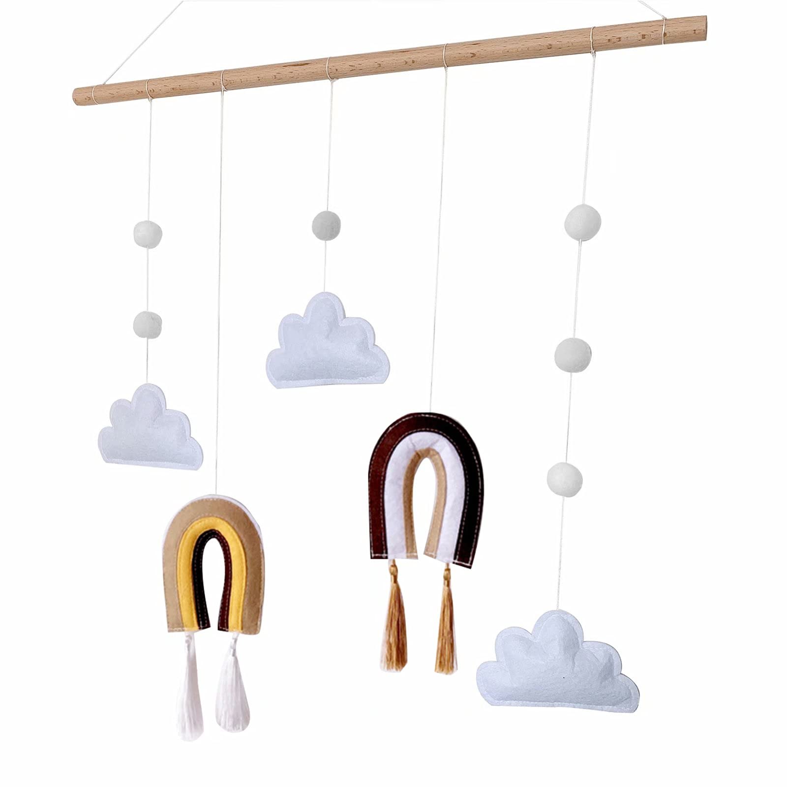 Wooden Wall Hanging Decor - Cloud Rainbow Felt Wall Art Ornaments for Home, Bedroom & Nursery | Boho Nursery Decor, Kids Room Wall Hanging, Baby Shower Gift