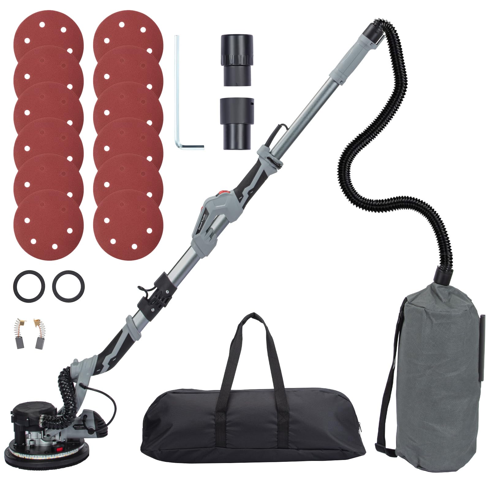 800W Electric Drywall Sander with Vacuum Dust Collection - Variable Speed 800-1800RPM, LED Light, Extendable Handle & 12 Sanding Discs - Perfect for Home Renovation, Wall Smoothing and DIY Projects