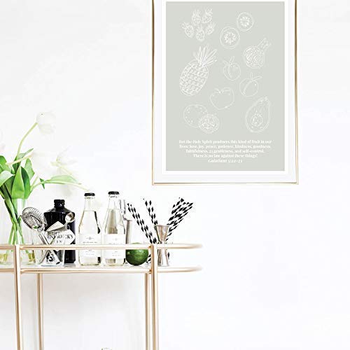 Galatians 5:22-23 Fruit of the Spirit Christian Wall Art - Green Line Art Sketch Print, Unframed Bible Verse Decor for Home, Office & Church