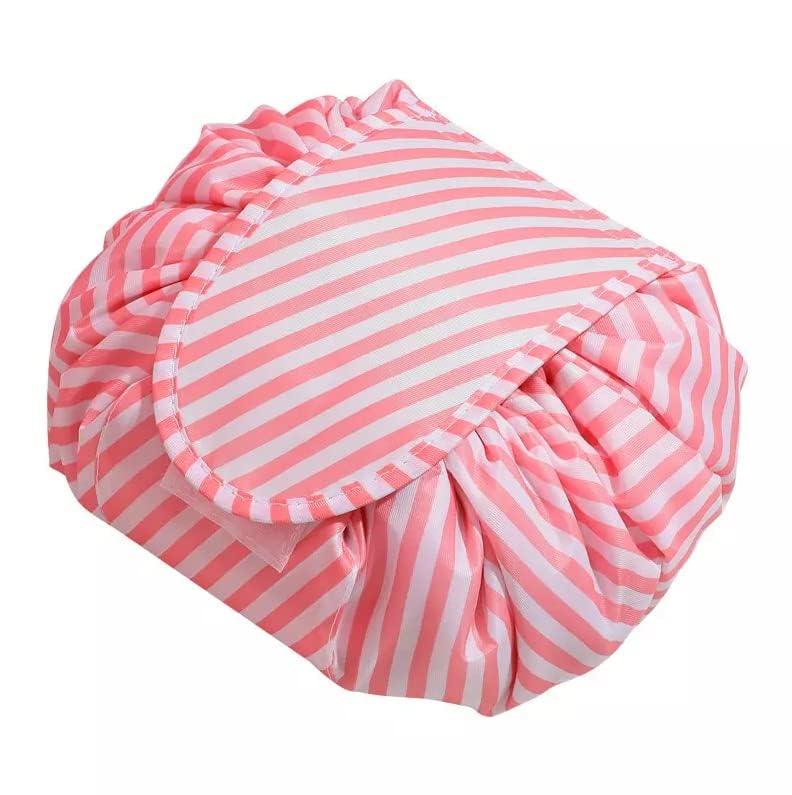 Waterproof Foldable Travel Makeup Bag for Women - Portable Cosmetic Toiletry Pouch with Drawstring Closure (Pink) - Perfect for Gym, Vacation & Daily Organizer