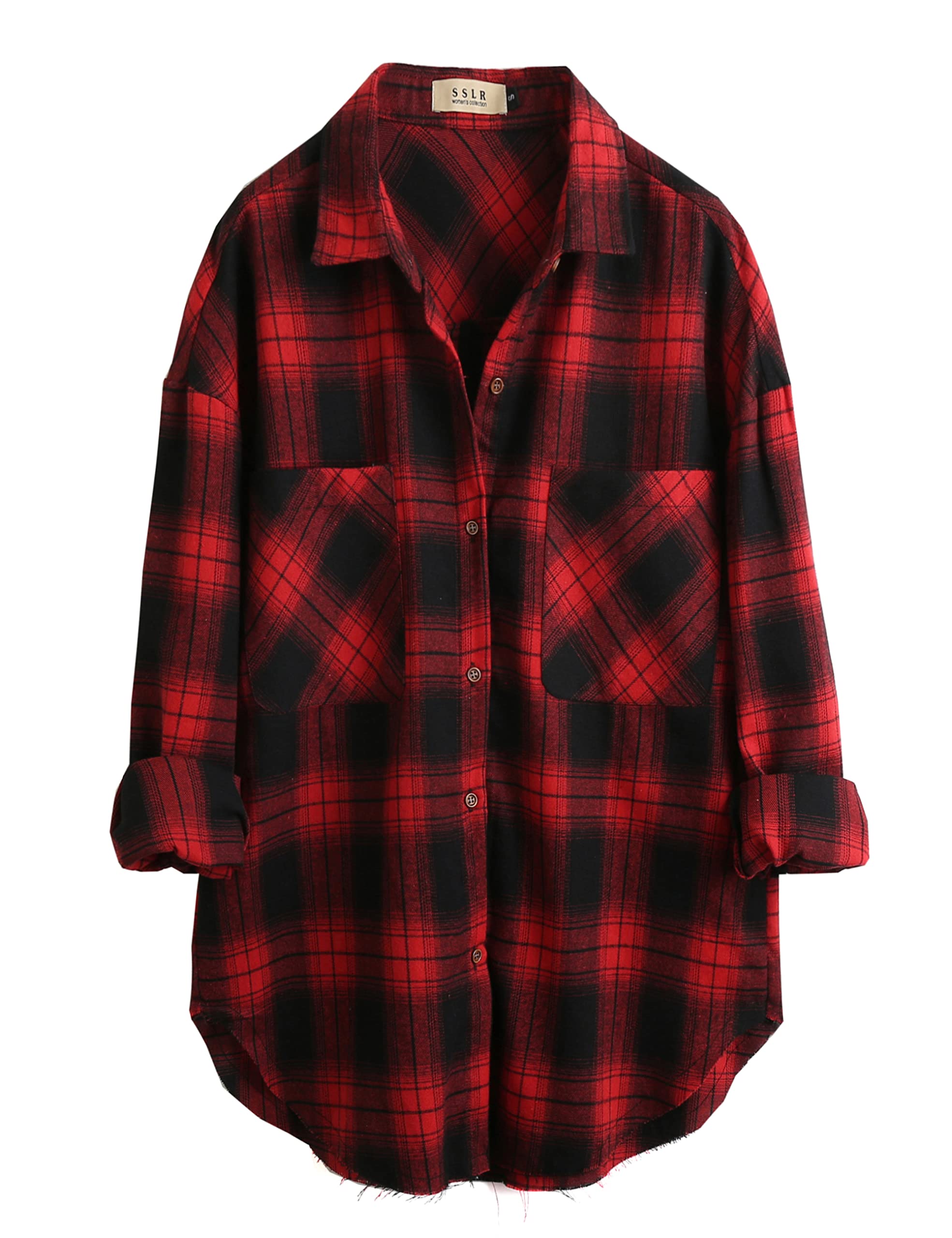 Women's SSLR Flannel Shirts - Oversized Shacket Jacket with Plaid Long Sleeves & Button Down Design | Casual Wear for Fall, Winter & Layering Outfits