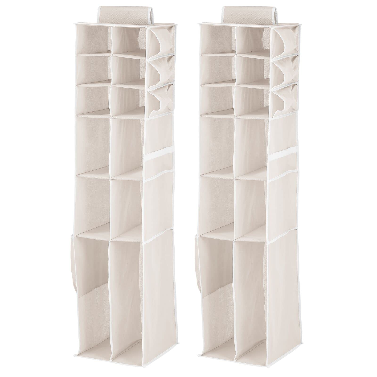 mDesign 12-Shelf Fabric Closet Organizer with Side Pockets - Soft Hanging Storage for Nursery, Kids Room - Perfect for Diapers, Wipes, Lotions & Toys (Cream/White) | Space-Saving Baby & Child Organization Solution