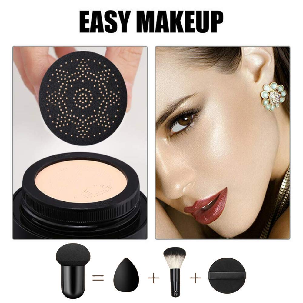 Girls CC Cream - Air Cushion BB Cream & Face Powder Foundation with Mushroom Head Sponge, Long Lasting Concealer for Women, Moisturizing & Brightening Makeup Base (Perfect for Daily Wear, Date Night & Special Occasions)