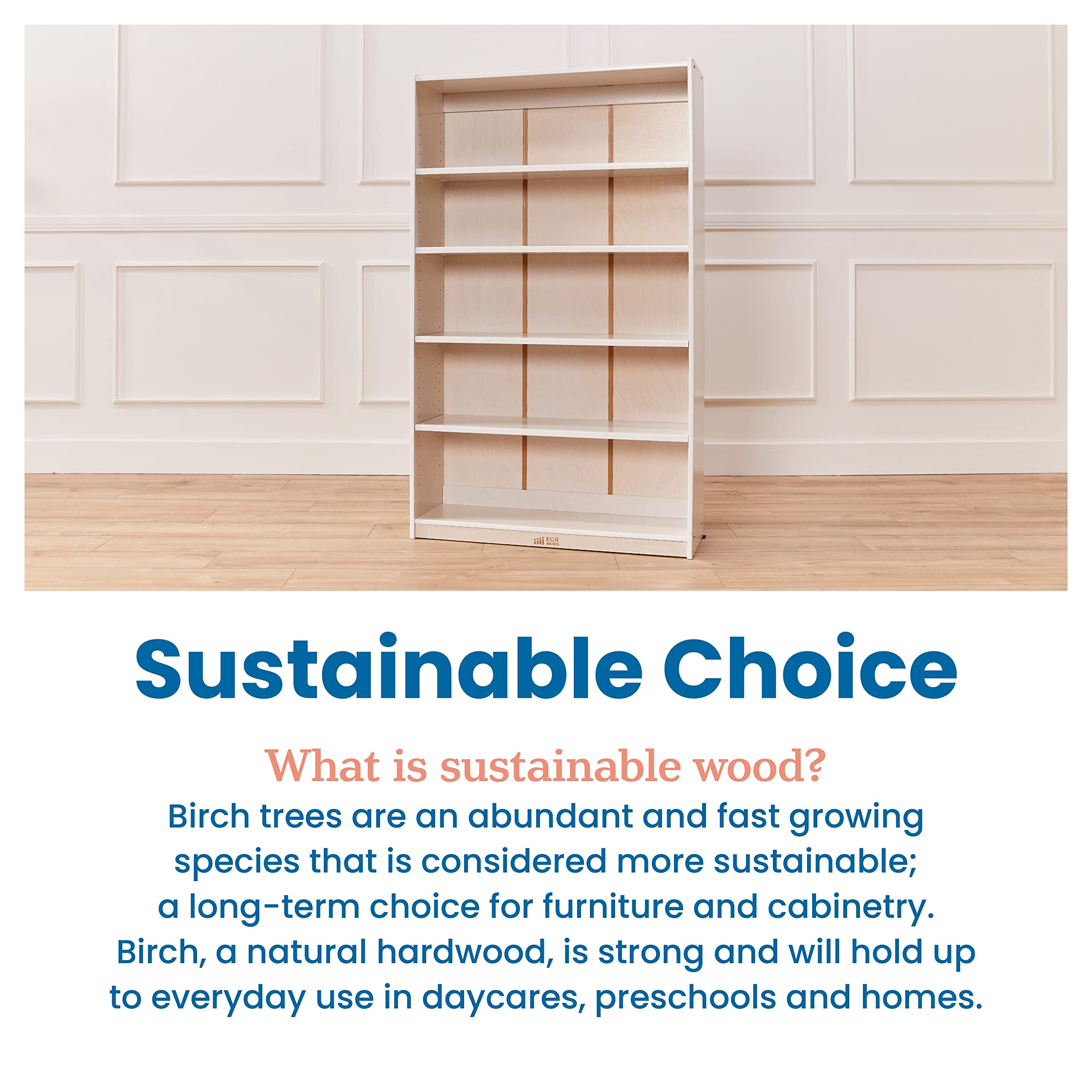 ECR4Kids Classic 48-Inch White Wash Bookcase with Adjustable Shelves - Perfect for Kids' Rooms, Classrooms, and Home Libraries