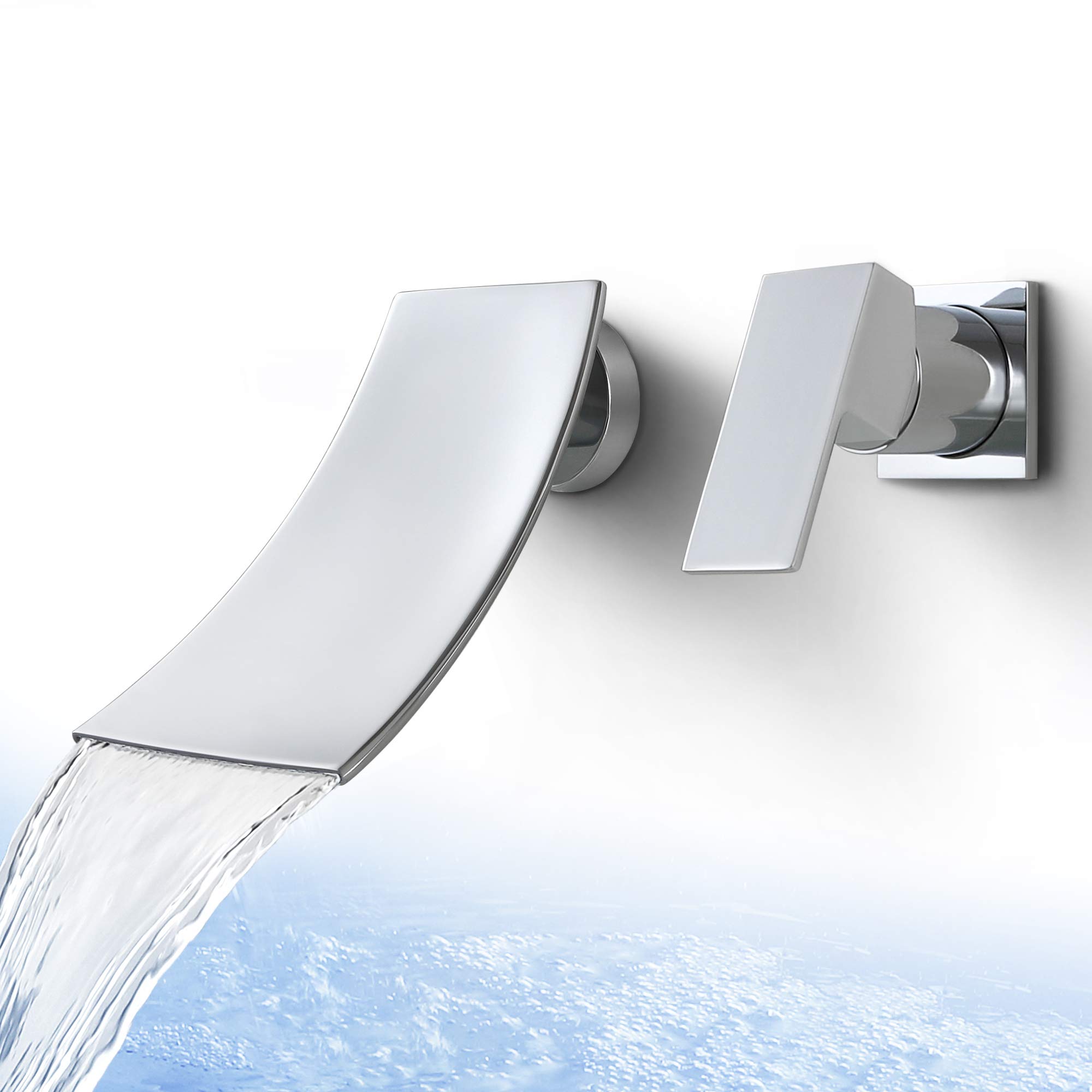 SKOWLL Polished Chrome Waterfall Bathroom Faucet - Wall Mount Vessel Sink Faucet with Single Handle & Independent Switch - Perfect for Modern Vanity & Spa Bathroom Decor