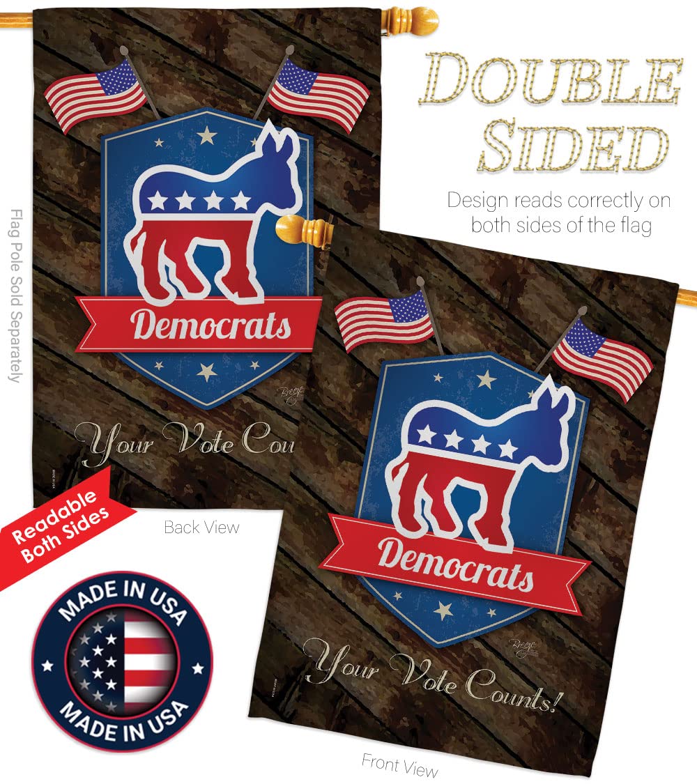 Democrats Patriotic House Flag Set 28x40 with Flagpole - Outdoor Decor
