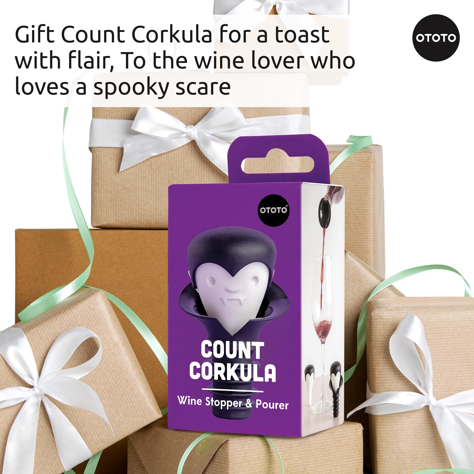 OTOTO Count Corkula Wine Stoppers & Pourer - Halloween Gifts for Wine Lovers, Spooky Wine Bottle Stopper & Pourer Set, Gothic Wine Accessories, Fun Kitchen Gadgets - Perfect for Halloween Parties, Wine Tastings & Gothic Home Decor