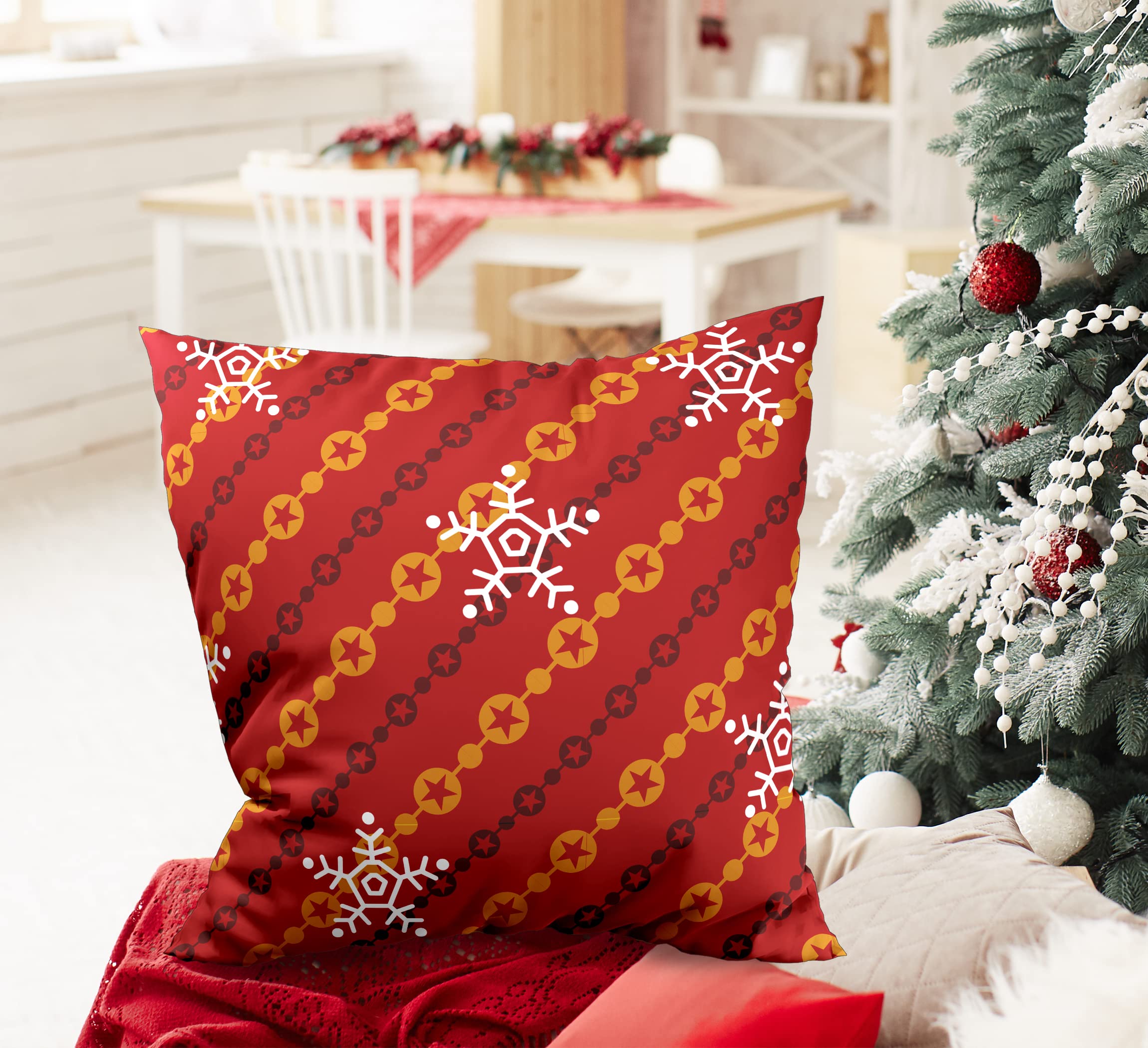 NACRE APPAREL Christmas Holiday Decorations - Snowflake Cushion Cover 20x20 Inch with Zipper for Sofa, Couch, Bed - Festive Winter Home Decor & Cozy Seasonal Throw Pillow Case