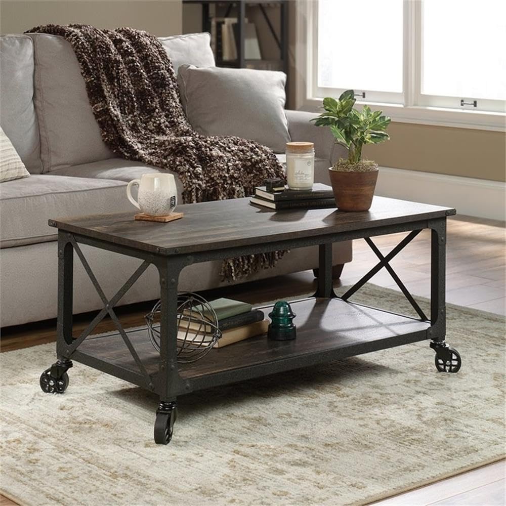 Pemberly Row Modern Coffee Table in Carbon Oak Finish - Perfect for Living Room, Office, and Lounge Areas