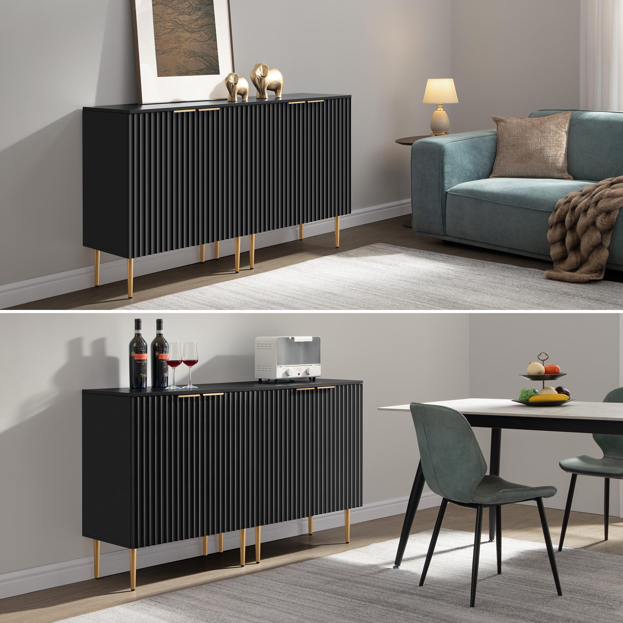 Modern SICOTAS Sideboard Buffet Storage Cabinet with Doors & Adjustable Shelf - Black Accent Credenza for Kitchen, Living & Dining Room | Coffee Bar Console, Entryway Organizer | Perfect for Home Decor & Entertaining Guests