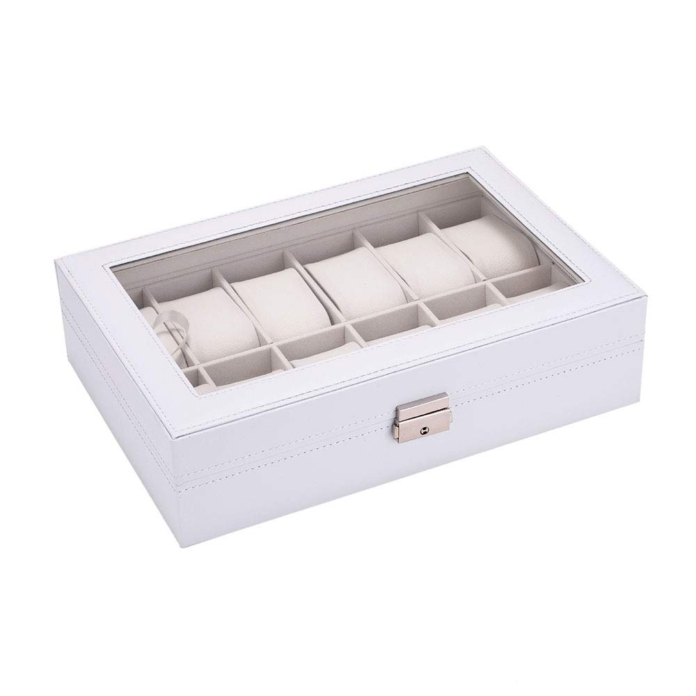 12-Digit Leather Watch Box with Glass Display - for Storage & Showcase