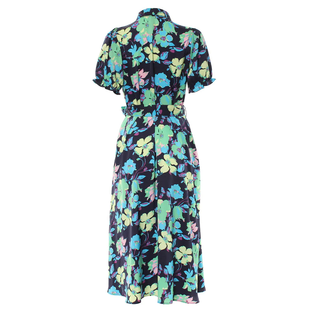 Briana Navy Blue Dress for Women - Elegant Flowy Midi Dress for Casual Outings, Parties & Special Occasions