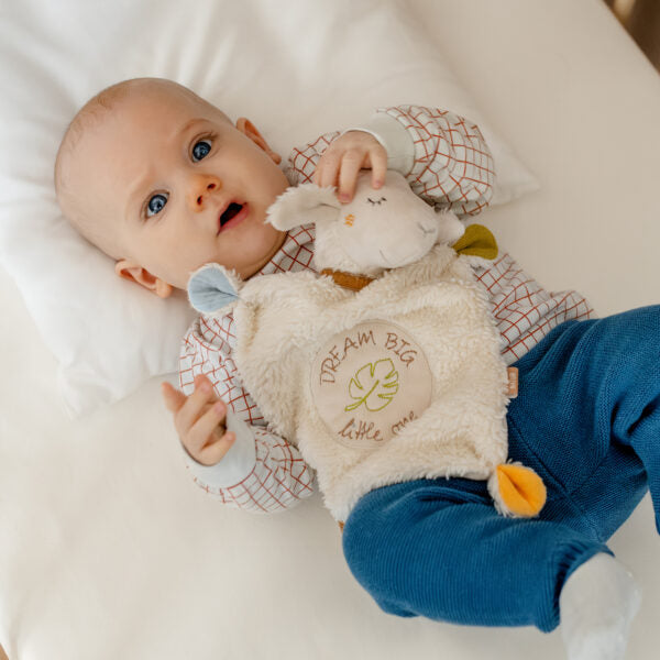 FehnNATUR Dream Big Sensory Sheep Comforter - Soft Plush Baby Security Blanket with Soothing Textures | Perfect for Newborns, Toddlers & Autism Sensory Needs | Nursery, Travel & Bedtime Comfort