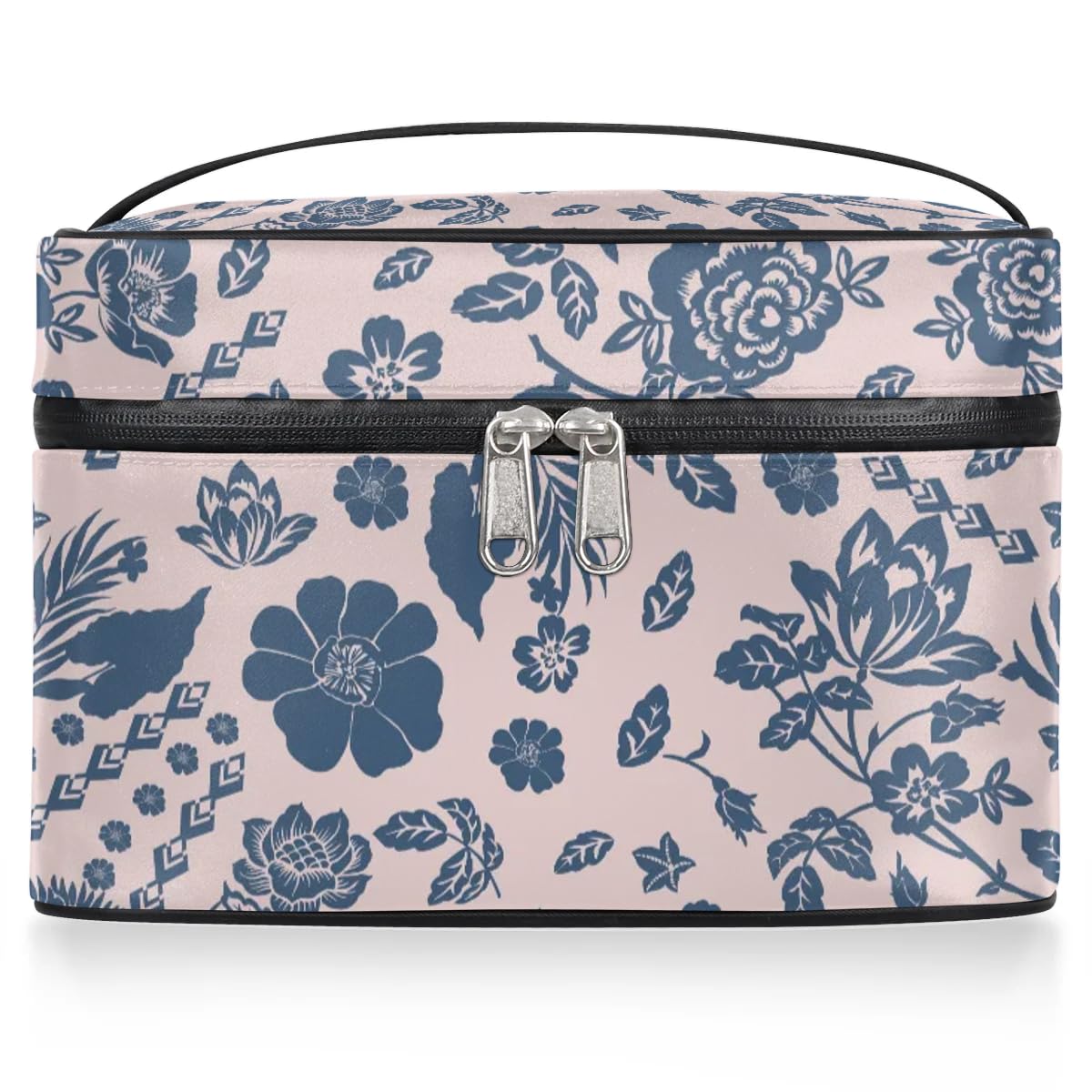 Portable Large Capacity Makeup Travel Bag Organizer for Women - Lightweight Cosmetic Storage Case with Handle, Toiletry Brush Zipper Pouch - Abstract Floral Design | Perfect for Travel, Gym & Daily Organization