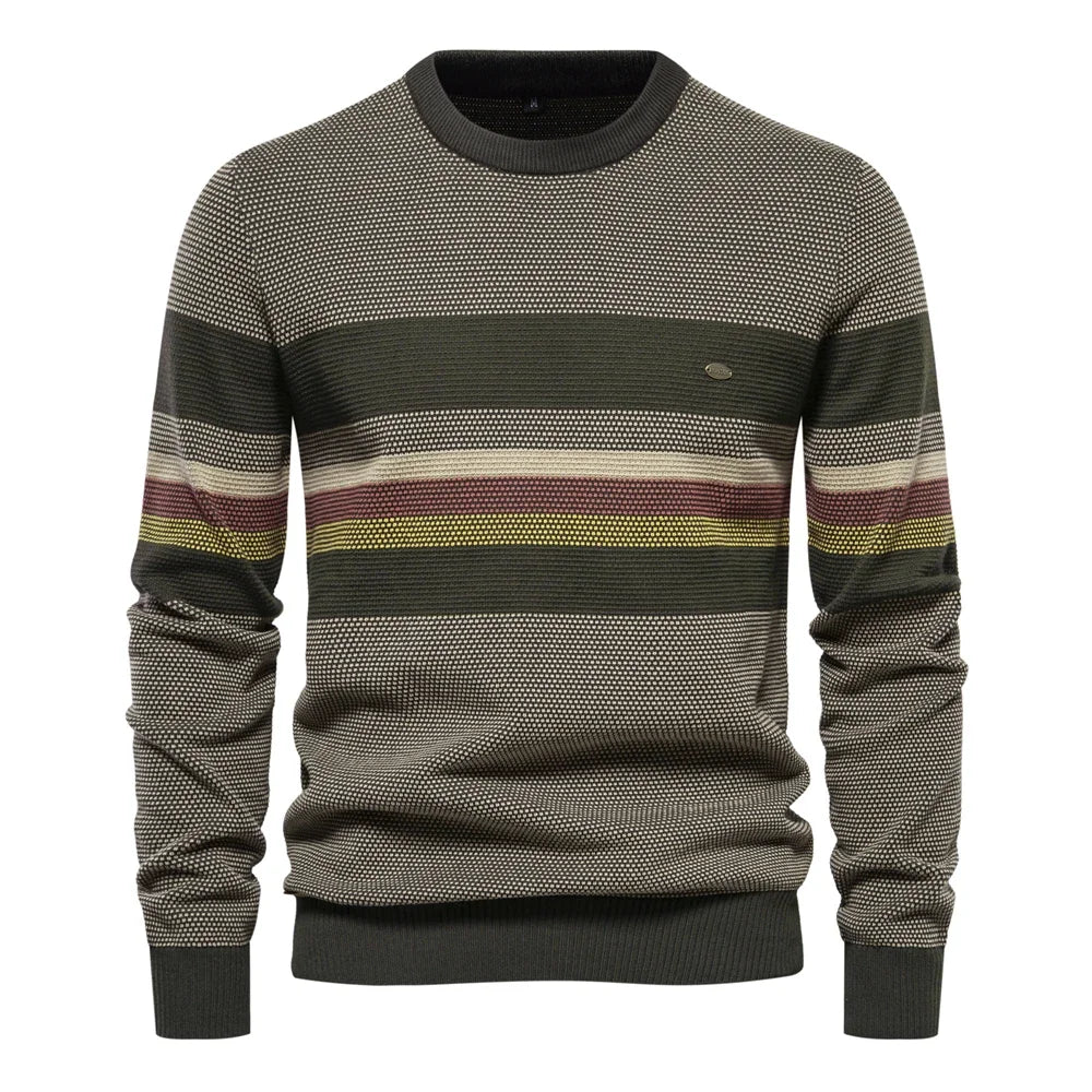 Men's Autumn Winter Patchwork Sweaters - 100% Cotton Warm Pullover Casual Knitwear for Social Gatherings | Cozy Fall & Winter Fashion for Office, Dating & Outdoor Activities