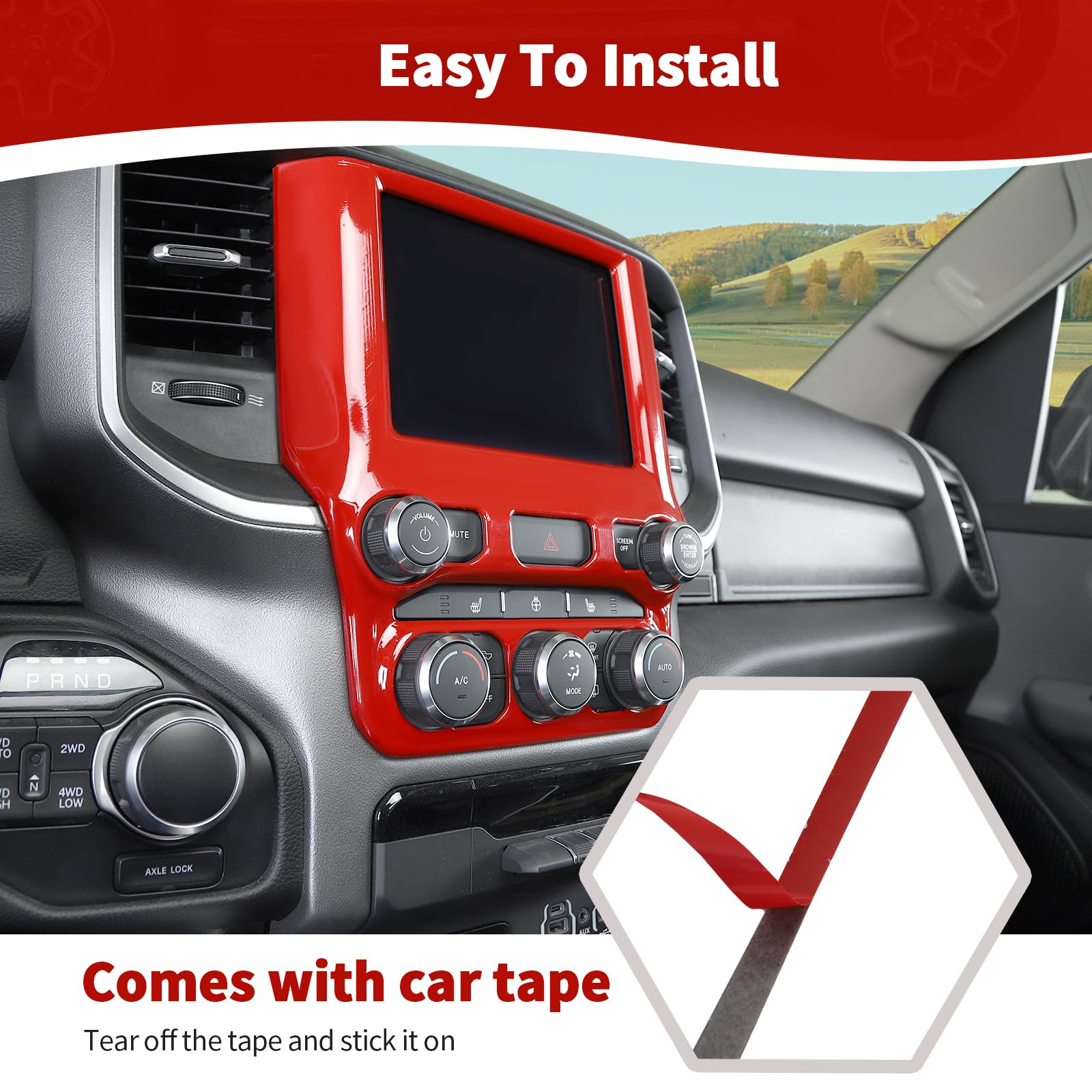 RT-TCZ Red Dash Trim AC Control Panel Cover for Dodge RAM 2018-2023 | Interior Accessories | Enhances Cabin Style & Protects Controls