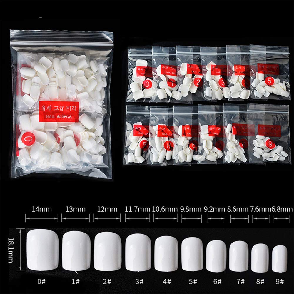 500pcs Acrylic False Nails - Short Square Fake Nails Set, Transparent Natural White Full Cover Artificial Nail Tips for Nail Extension | Perfect for DIY Manicures, Salon Use & Special Occasions