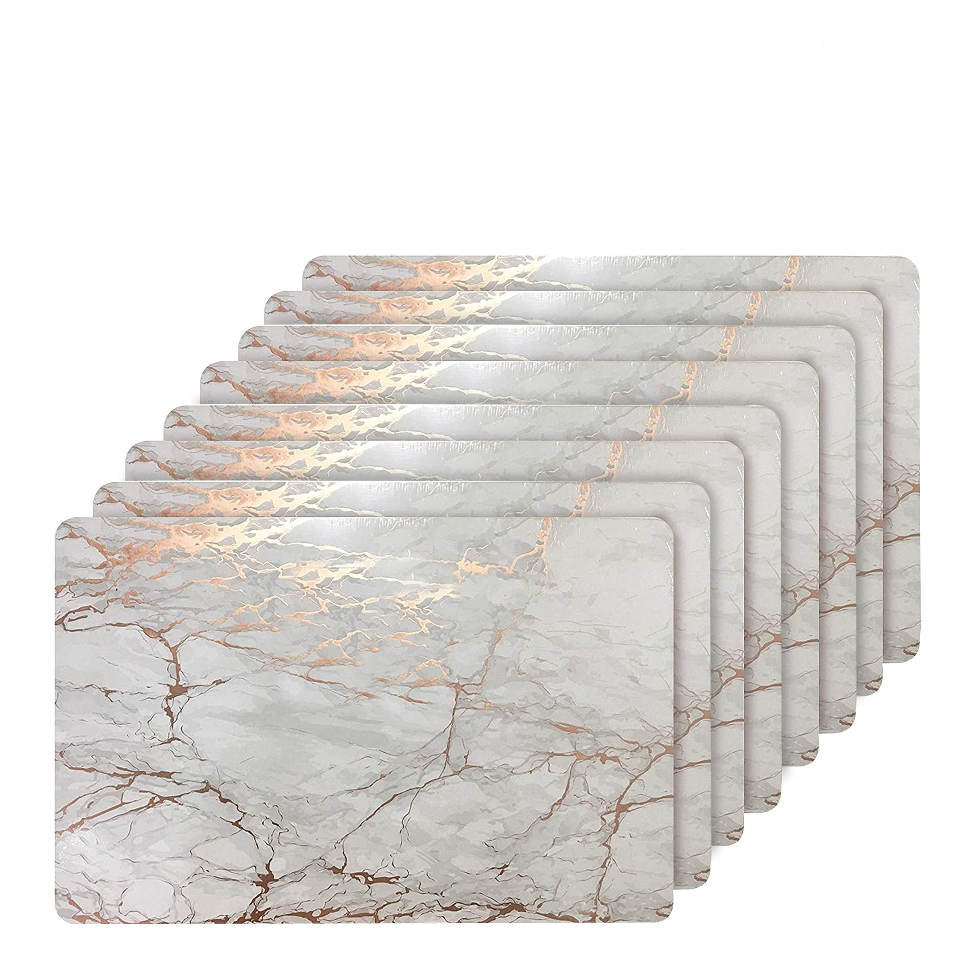 Elegant Rose Gold Marble Rectangle Cork Placemats Set of 8 - Heat Resistant, Non-Slip & Easy Clean Dining Table Mats (12